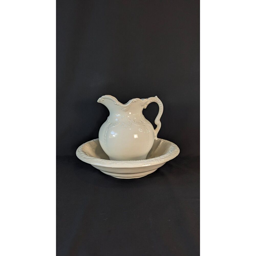 Vintage Arnels Pitcher Washbasin Large Ivory Enamelware Farmhouse Cottagecore